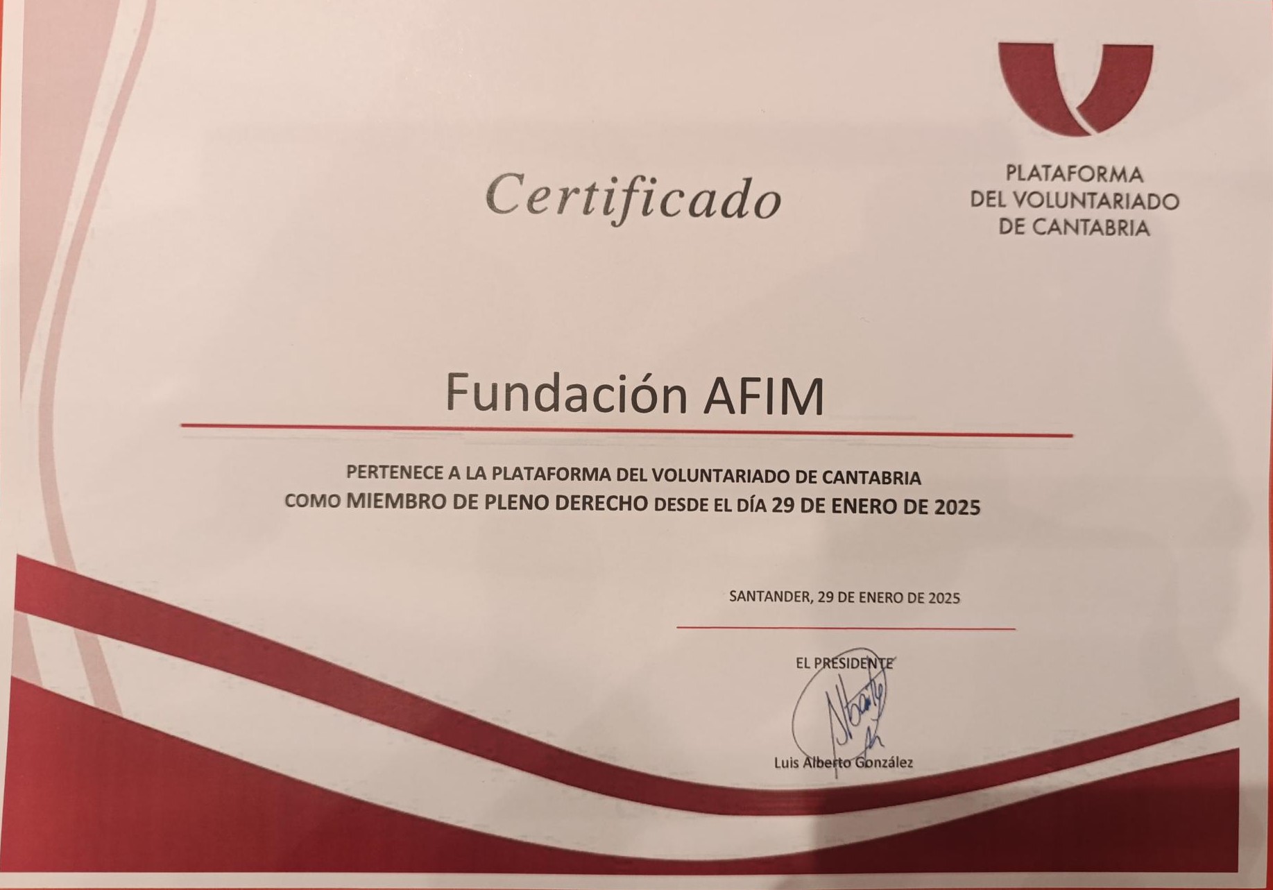  Fundación AFIM ya forma parte de la Plataforma del Voluntariado de Cantabria